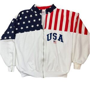 Vintage ESY USA American Flag Zip Up Sweatshirt USA Made Unisex L 90s Olympics